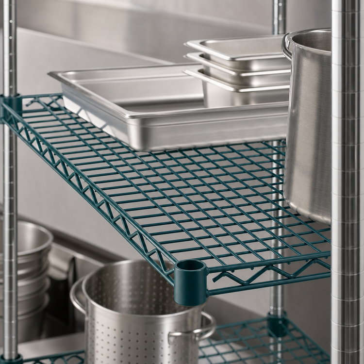 Product image #4 for Advance Tabco Special Value Series Heavy-Duty Green Epoxy-Coated Wire Shelf, 24 x 14 Inches