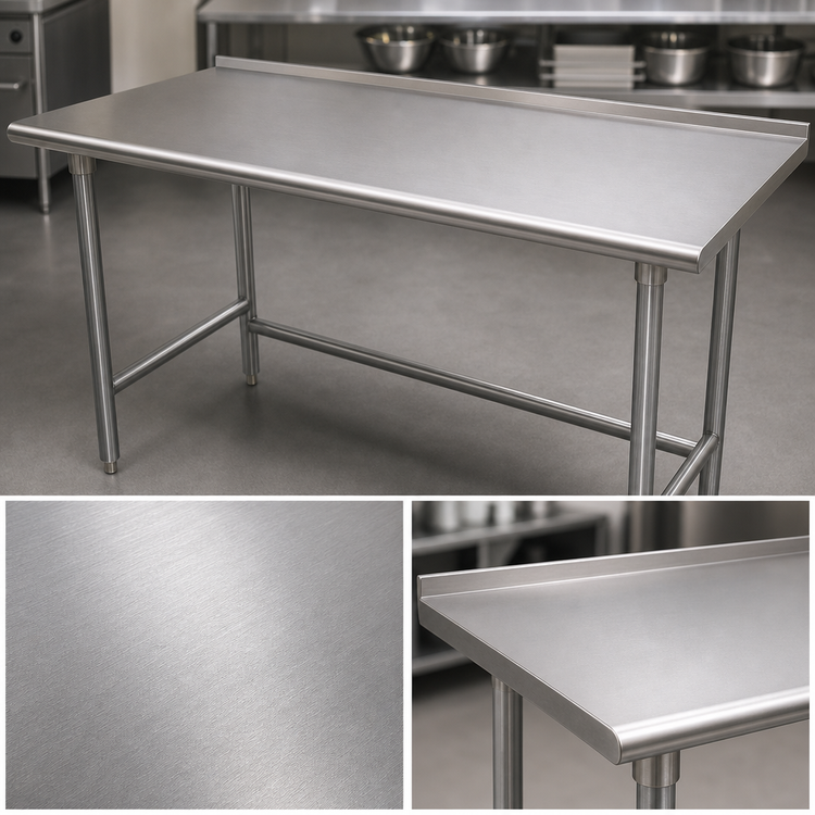 Product image #3 for Advance Tabco 144-Inch x 30-Inch 16-Gauge 304 Stainless Steel Work Table with 1-1/2-Inch Rear Up-Turn and Galvanized Base