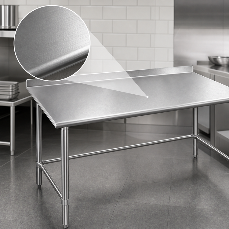Product image #3 for Eagle Group Budget Series 30-Inch x 30-Inch Corner Work Table with 430 Stainless Steel Top and 1-1/2-Inch Rear Up-Turn