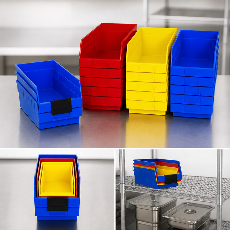 Product image #3 for Quantum Economy Nesting Polypropylene Shelf Bin with Rear Hanglock and Label Holder, 11-5/8 x 8-3/8 x 6 Inches