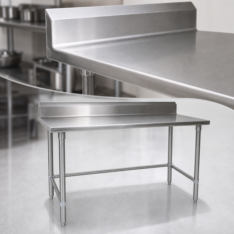 Product image #3 for John Boos Stallion 72"W x 24"D Stainless Steel Work Table with 5" Backsplash and Safety Edge
