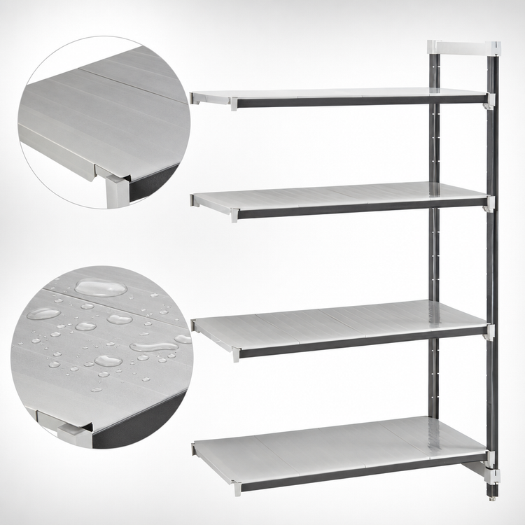 Product image #3 for Cambro Camshelving Elements XTRA Solid Stationary Add-On Shelving Unit, 30W x 21D x 84H, 4-Tier, Speckled Gray