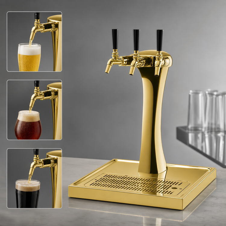 Product image #3 for Perlick Panther 3-Faucet Countertop Glycol-Cooled Draft Beer Tower with Gold-Plated Finish
