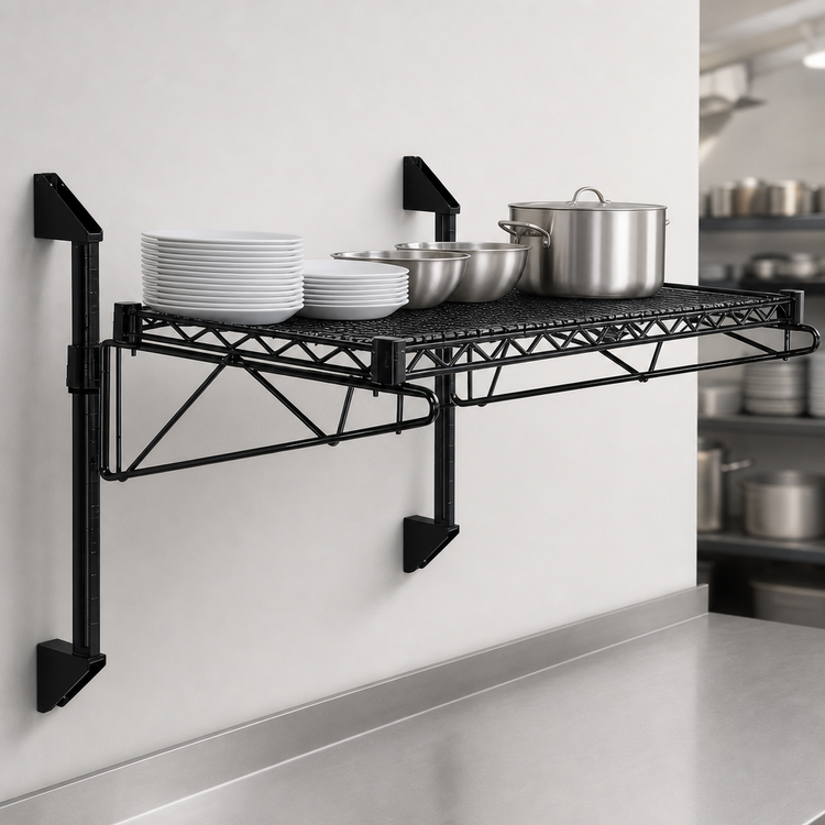 Product image #3 for Quantum Cantilever Wall-Mount Wire Shelf Kit, 36 x 21 Inches, Black Epoxy Antimicrobial Finish