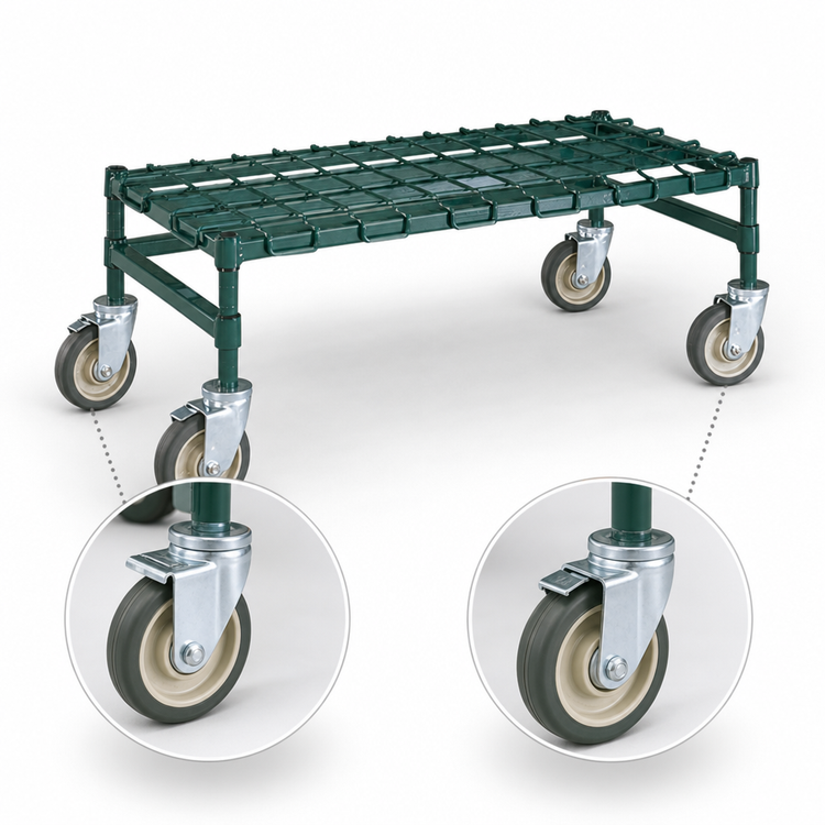 Product image #3 for Metro Super Erecta Mobile Wire Dunnage Rack with Removable Wire Mat, 24 x 48 Inches, Green Metroseal 3 Epoxy-Coated, 800 lb Capacity