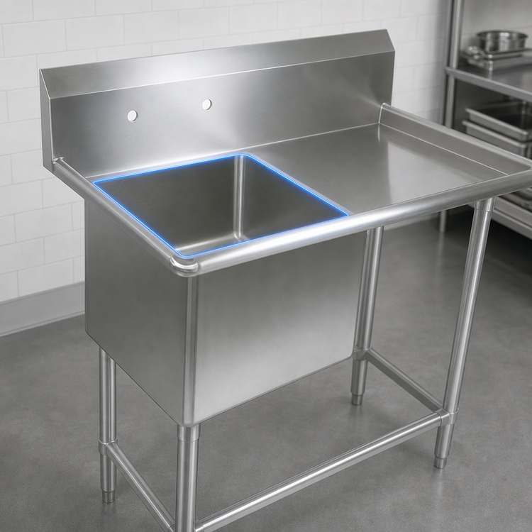 Product image #3 for John Boos Pro-Bowl 1-Compartment Stainless Steel Sink with Right Drainboard and 10-Inch Backsplash