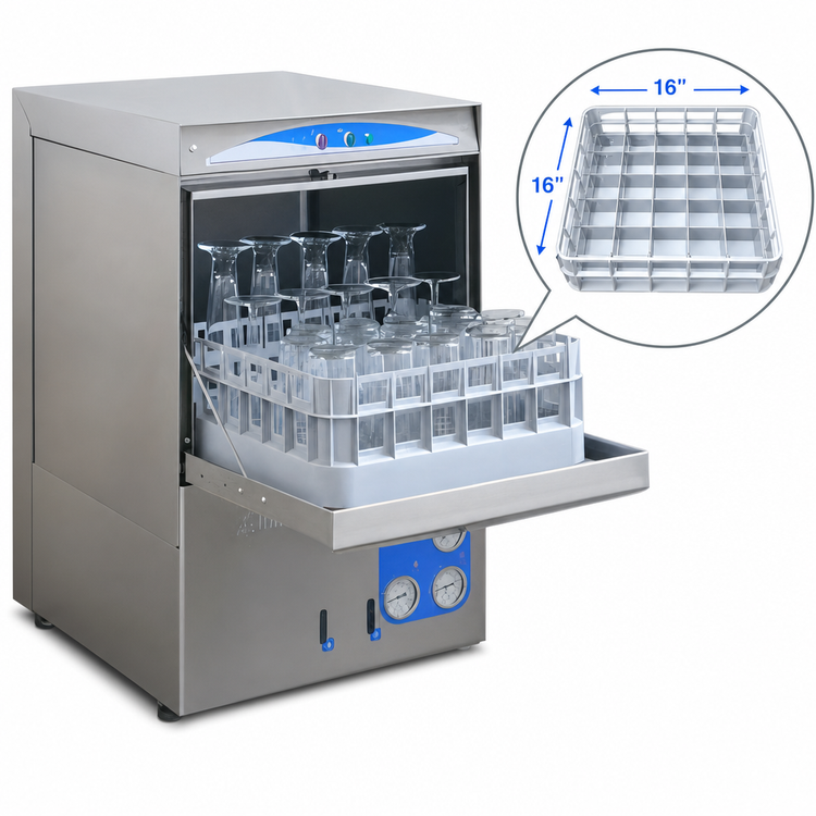 Product image #3 for Lamber DSP3 Undercounter Door-Type Glass Washer, 16" x 16" Rack, Gravity Drain