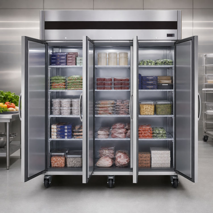Product image #3 for IKON Refrigeration Three-Section Reach-In Freezer, 72 Cu. Ft., Top-Mount Self-Contained, Dual Voltage, Stainless Steel