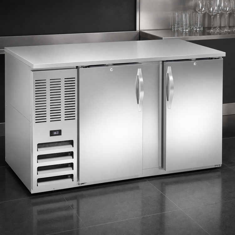 Product image #3 for Beverage-Air 58-Inch Two-Section Food-Rated Solid Door Back Bar Refrigerator, Self-Contained, Stainless Steel