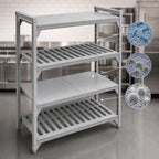 Thumbnail image #4 for Cambro Camshelving® Premium CPSK2142VS4480 21" x 42" 4-Shelf Vented & Solid Polymer Shelving Kit, Speckled Gray, Antimicrobial