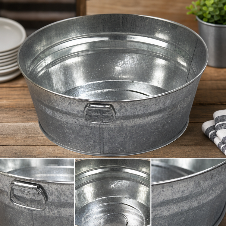 Product image #3 for American Metalcraft 72 oz. Galvanized Tin Round Tub with Side Handles