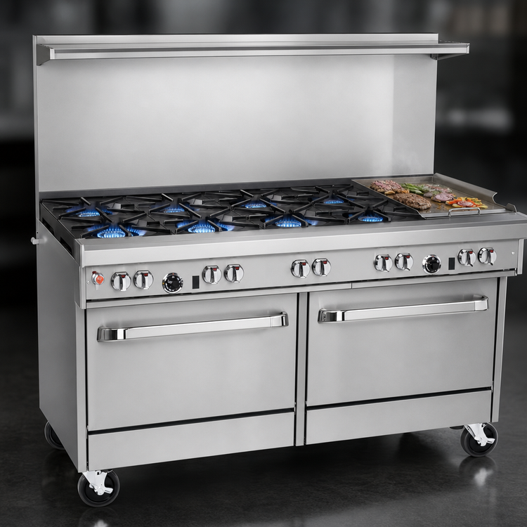 Product image #3 for Southbend Ultimate 60-Inch Gas Restaurant Range with 6 Star/Saute Burners, 24-Inch Griddle/Broiler, Standard Oven, and Cabinet Base
