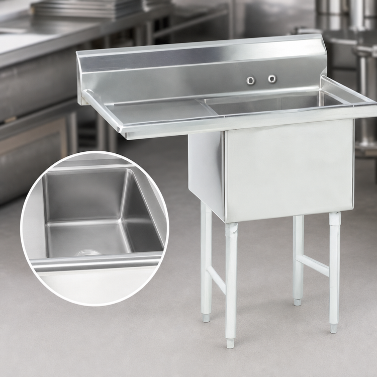 Product image #3 for Advance Tabco 1-Compartment Fabricated Sink with 24-Inch Left Drainboard, 30 x 24 x 14-Inch Bowl