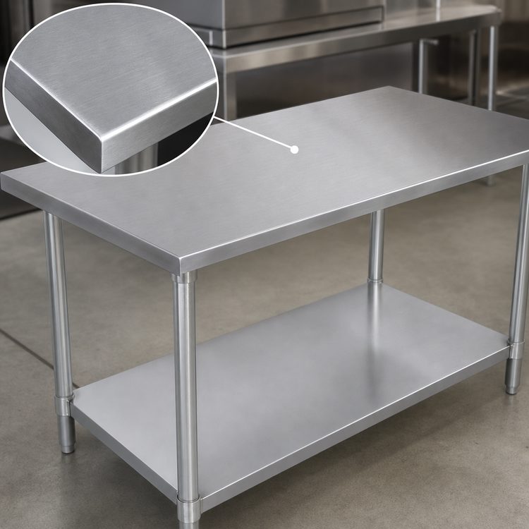 Product image #3 for John Boos Stallion 60-Inch x 36-Inch 16-Gauge 300 Series Stainless Steel Flat-Top Work Table with Galvanized Base and Adjustable Undershelf