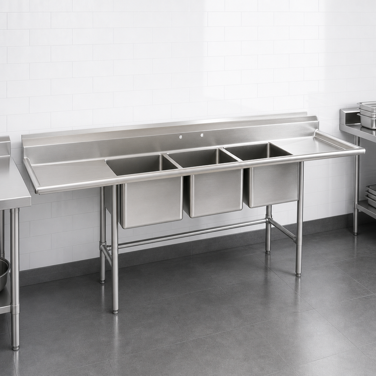 Product image #3 for Eagle Group S16 Series 95-1/2-Inch Wide 3-Compartment Stainless Steel Sink with Right-Hand Drainboard