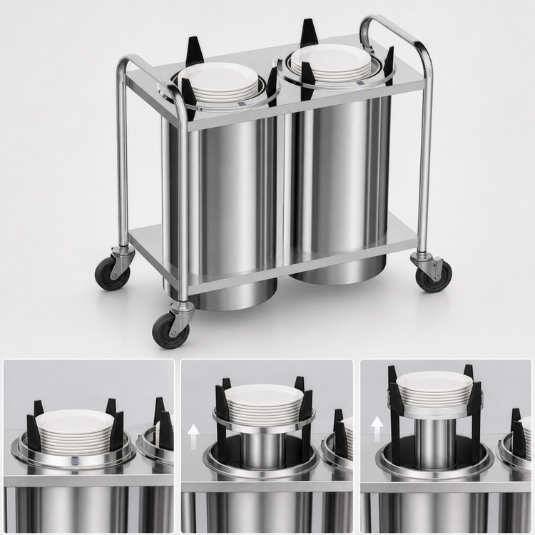 Product image #3 for Atlas Metal MOPD3H-5-3/4 3-Stack Mobile Heated Plate Dispenser