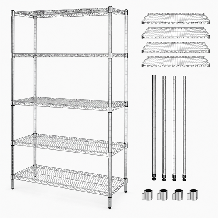 Product image #3 for Quantum Stationary 5-Shelf Wire Shelving Starter Kit, 42 Inch W x 30 Inch D x 74 Inch H, 304 Stainless Steel
