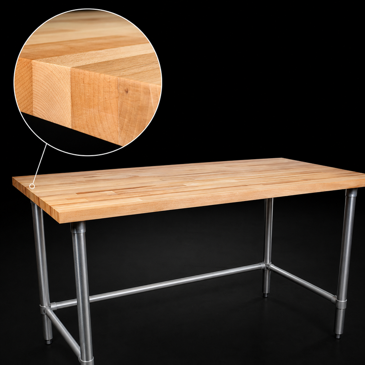 Product image #3 for John Boos 84-Inch x 24-Inch Northern Hard Rock Maple Wood Top Work Table with Stainless Steel Base
