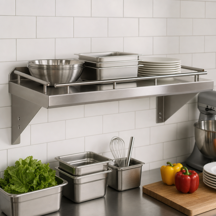 Product image #3 for John Boos Cucina Mensola Grandé 24-Inch Wall-Mounted Stainless Steel Shelf with Galley Rail