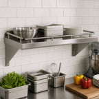 Thumbnail image #3 for John Boos Cucina Mensola GRWS24 24-Inch Wall-Mounted Stainless Steel Shelf with Galley Rail, 18 Gauge, Satin, 12-Inch Deep
