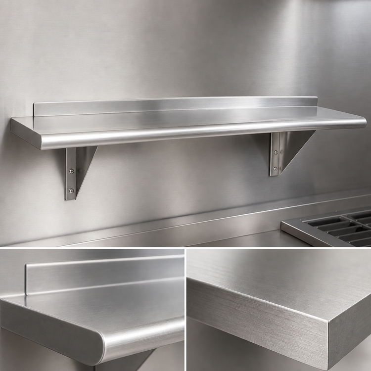 Product image #3 for Advance Tabco 48" W x 12" D Wall-Mounted Stainless Steel Shelf, 16 Gauge, Satin Finish