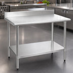 Thumbnail image #3 for Eagle Group Spec-Master T30144E-BS 144 x 30 in Stainless Steel Work Table with 4-1/2 in Backsplash and Adjustable Galvanized Undershelf