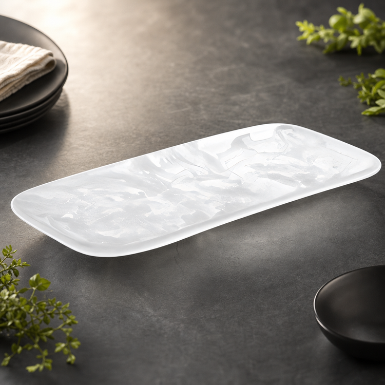 Product image #3 for Translucence Collection 21-Inch Rectangular Resin Platter, White Swirl