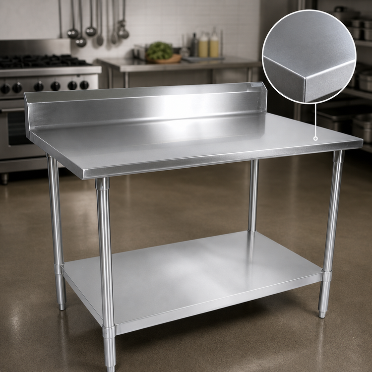 Product image #3 for John Boos Stallion 72-Inch x 24-Inch Stainless Steel Work Table with 5-Inch Backsplash, Safety Edge, and Adjustable Undershelf