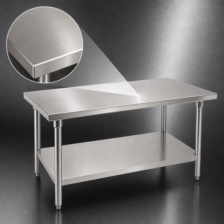 Product image #3 for Advance Tabco 84 Inch x 36 Inch Flat Top Work Table with Adjustable Galvanized Undershelf and Legs, 304 Stainless Steel Top