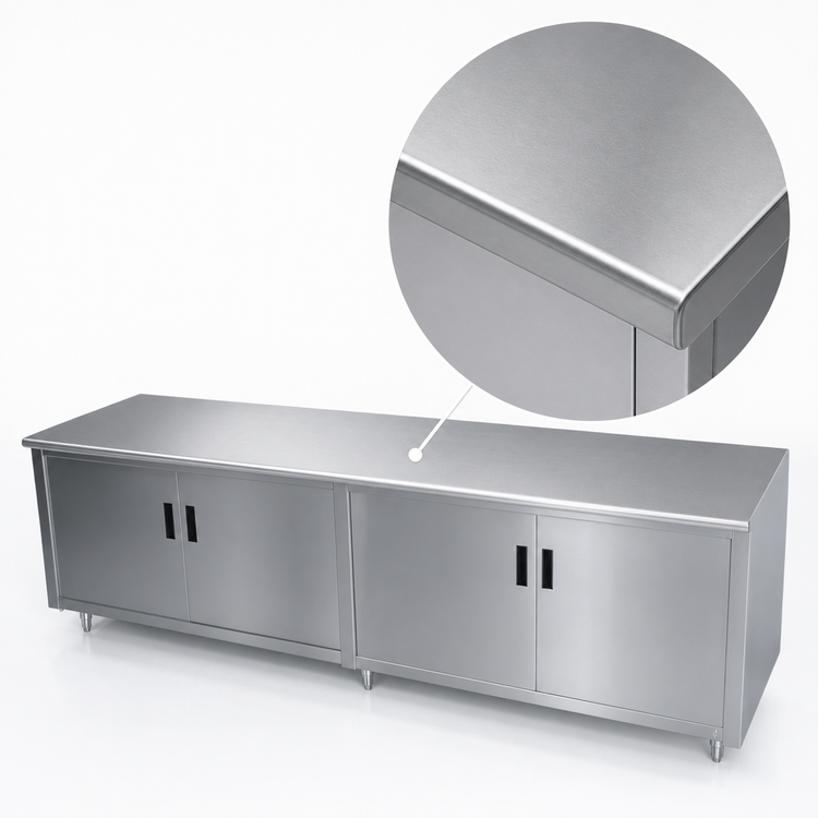 Product image #3 for Advance Tabco 120-Inch Wide Enclosed Work Table with Cabinet Base, Mid-Shelf, and Hinged Doors