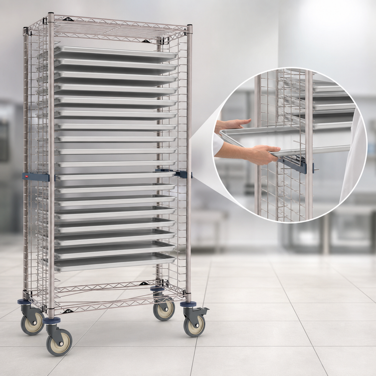 Product image #3 for Metro Mobile Side-Load Wire Bun Pan Rack, 40-Pan Capacity, Brite Zinc Finish