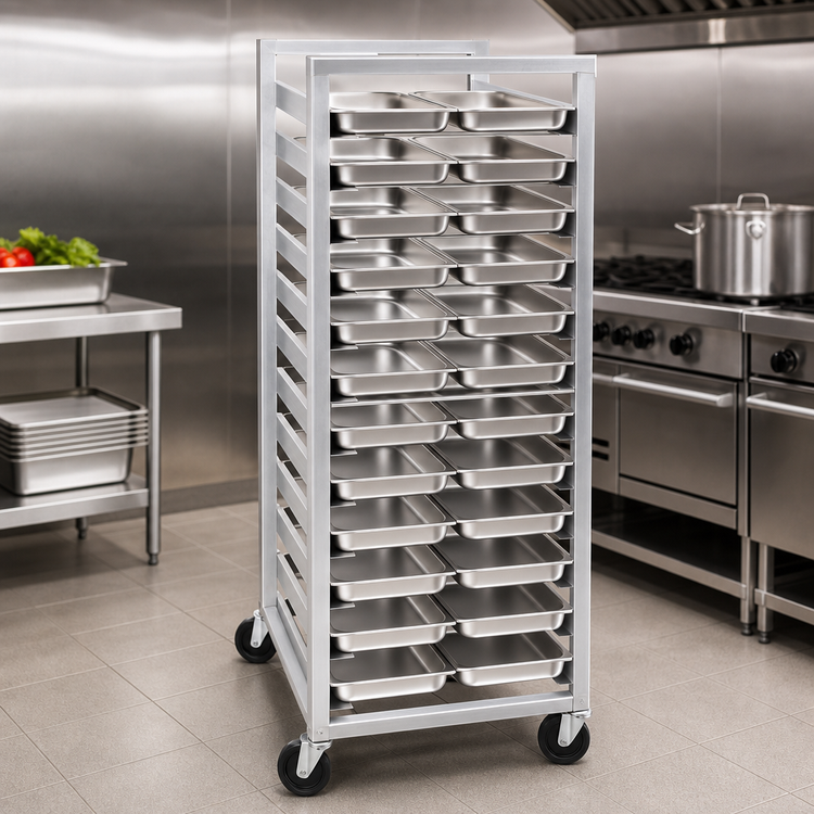 Product image #3 for Lifetime Tough Extra Heavy-Duty Aluminum Steam Table Pan Rack for 12 x 20 Pans, 24-Pan Capacity, End Load