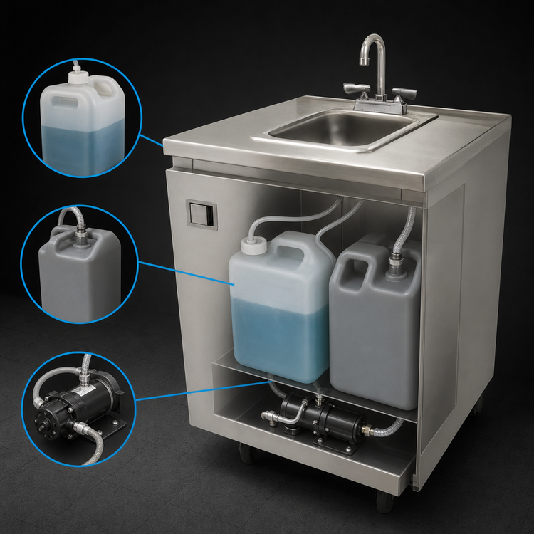 Product image #3 for Advance Tabco Stainless Steel Self-Contained Mobile Single-Bowl Cold Water Hand Sink, 26 x 26 Inches