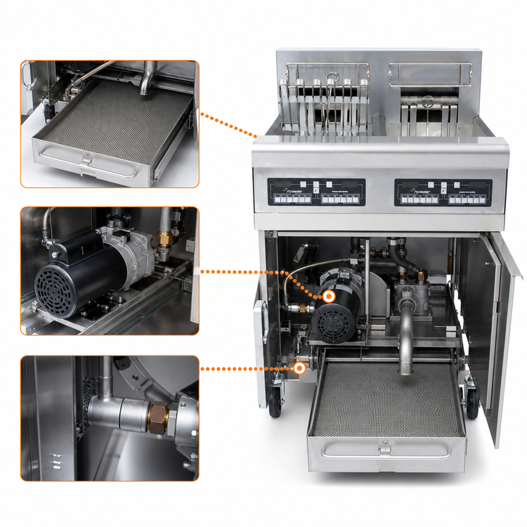 Product image #3 for Frymaster RE High Efficiency FPRE217 Electric Fryer Battery with Built-In Filtration, (2) 50-Lb Open Frypots
