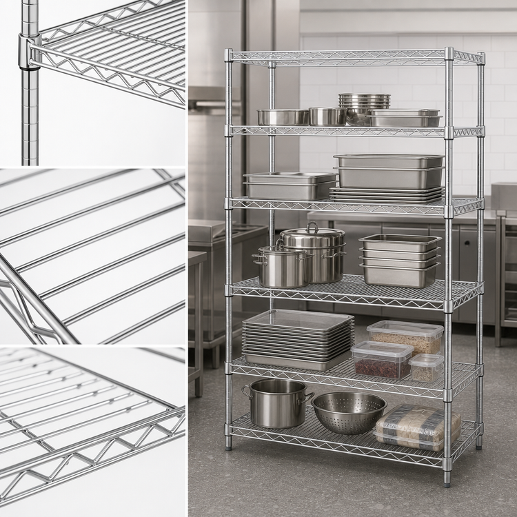 Product image #3 for Quantum Stationary Chrome-Plated Wire Shelving Starter Kit, 60 x 36 x 54 Inches, 5 Shelves
