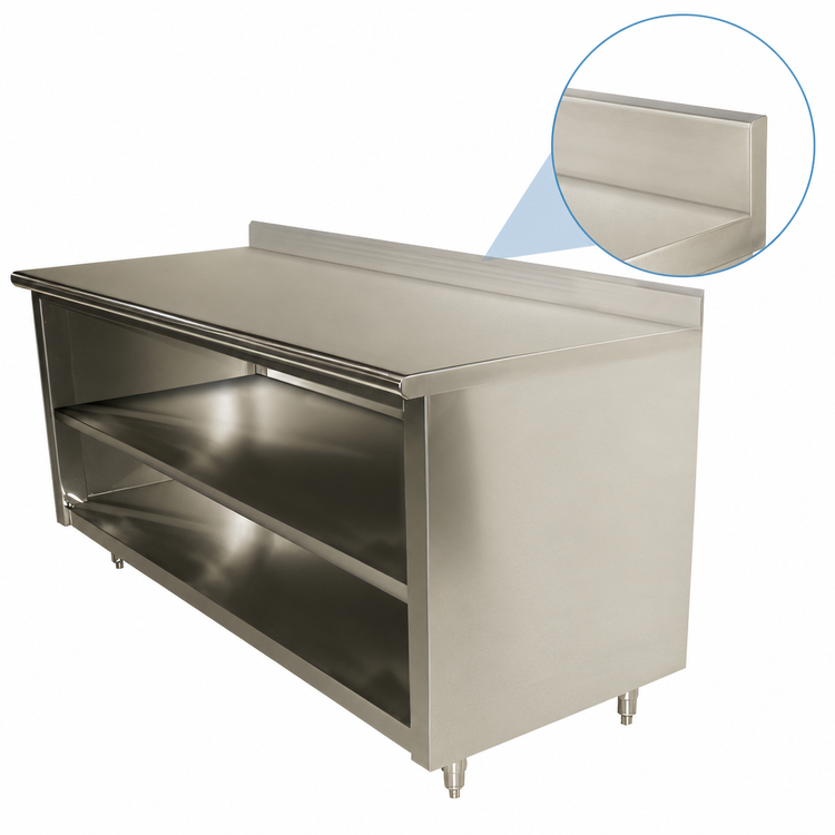 Product image #3 for Advance Tabco Special Value Economy Stainless Steel Open Base Work Table with 5-Inch Backsplash and Mid-Shelf, 60 x 30 Inches