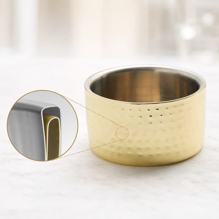 Product image #3 for American Metalcraft 17 oz Hammered Gold Double Wall Stainless Steel Round Serving Bowl