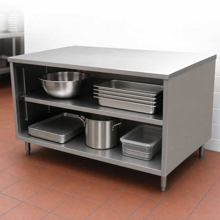 Product image #3 for BK Resources CST-2460 Stainless Steel Chef Table with Open Front Cabinet Base, 60 x 24 Inches