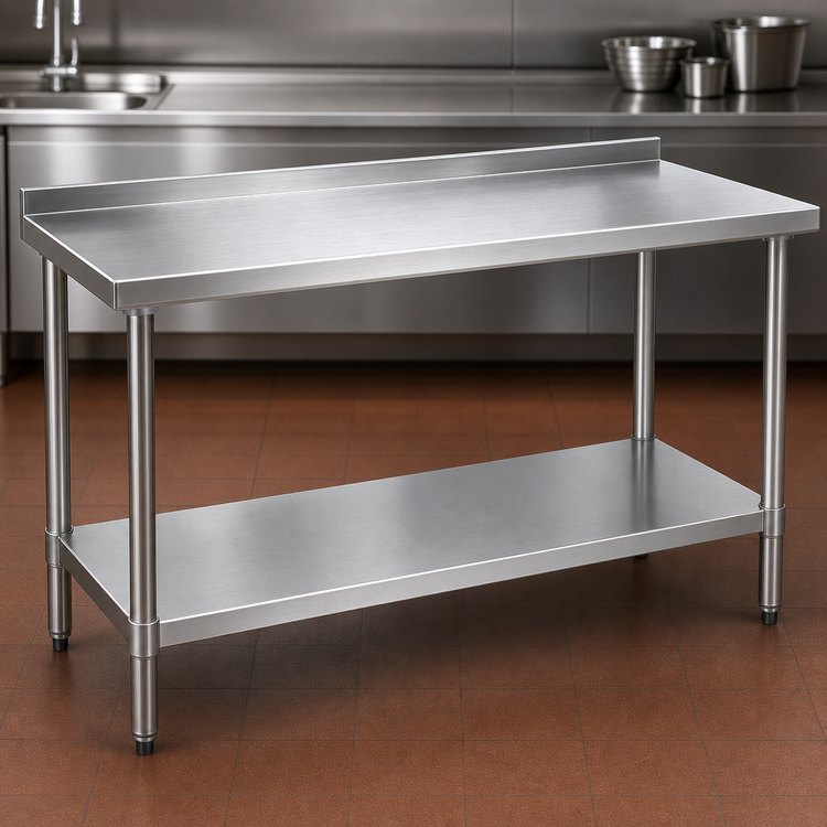 Product image #3 for Eagle Group Deluxe Series 60"W x 24"D Stainless Steel Work Table with 1-1/2" Rear Upturn and Adjustable Undershelf