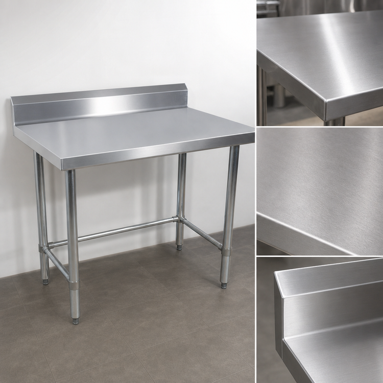 Product image #3 for BK Resources 84 Inch x 30 Inch Open Base Stainless Steel Work Table with 5 Inch Backsplash