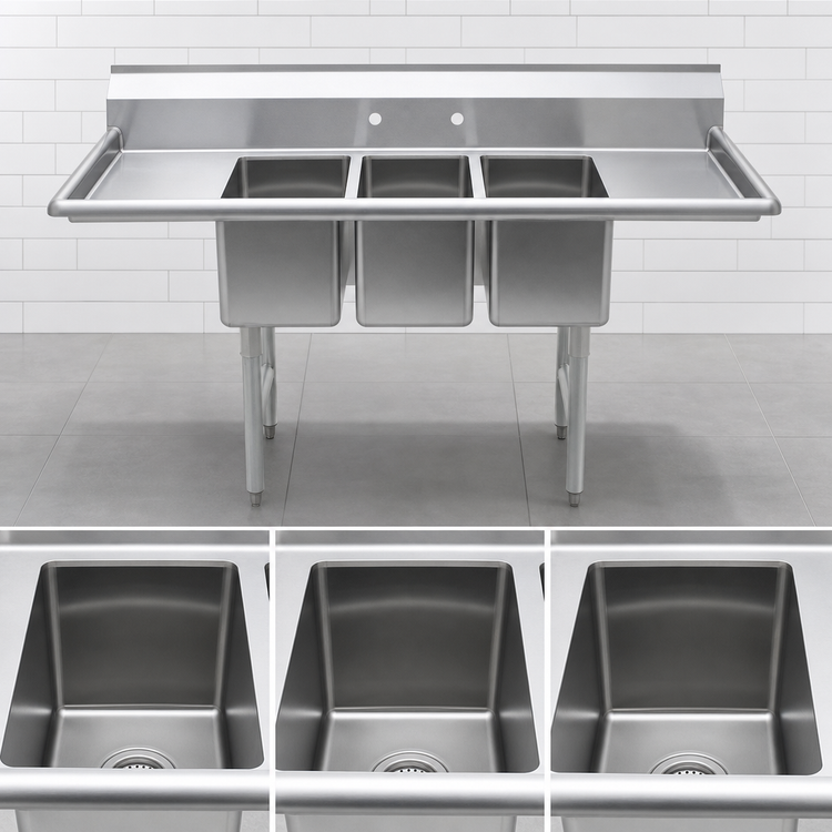 Product image #3 for Advance Tabco Convenience Store 3-Compartment Sink with Left and Right Drainboards, 58-Inch Wide