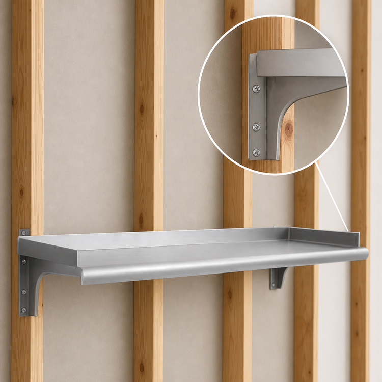 Product image #3 for Eagle Snap-n-Slide 60-Inch x 15-Inch Wall-Mounted Stainless Steel Shelf with Rolled Front Edge