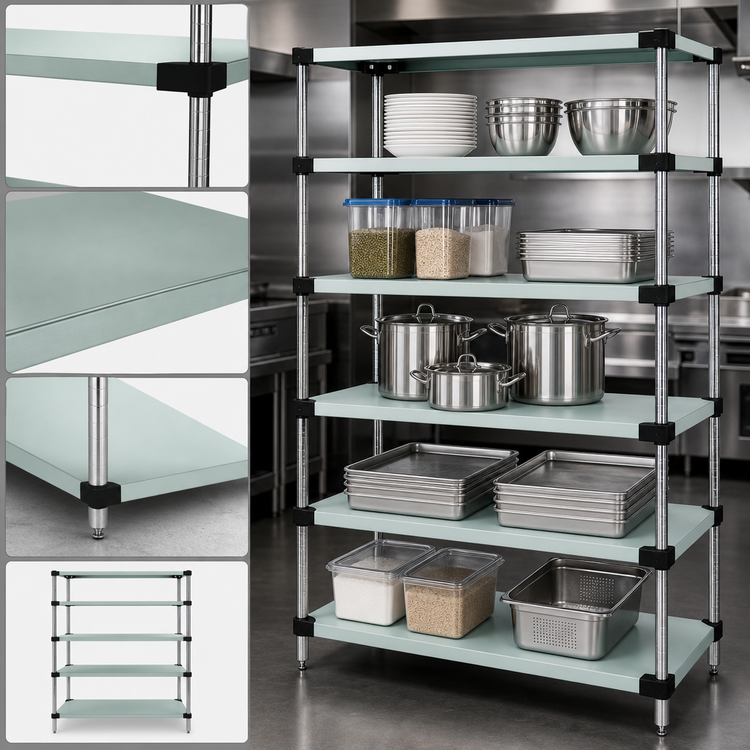 Product image #3 for Quantum 5-Shelf Solid Stainless Steel Shelving Starter Kit, 60" W x 21" D x 54" H