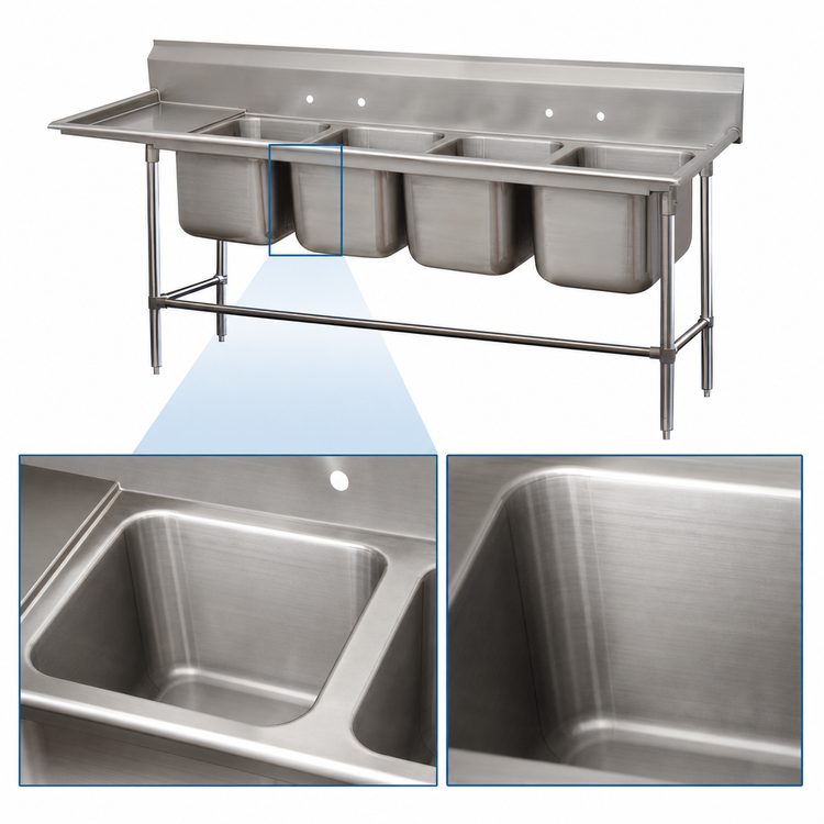 Product image #3 for Advance Tabco Regaline 4-Compartment Sink with Left-Hand Drainboard