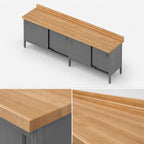Thumbnail image #3 for John Boos EBSW7R4-30144 144-Inch Maple Top Work Table with Stainless Steel Cabinet Base, Sliding Doors, and 4-Inch Coved Riser