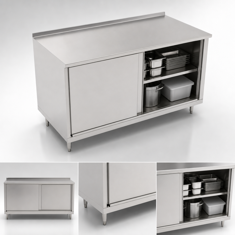 Product image #3 for John Boos 72" x 24" Stainless Steel Enclosed Work Table with Cabinet Base and Sliding Doors
