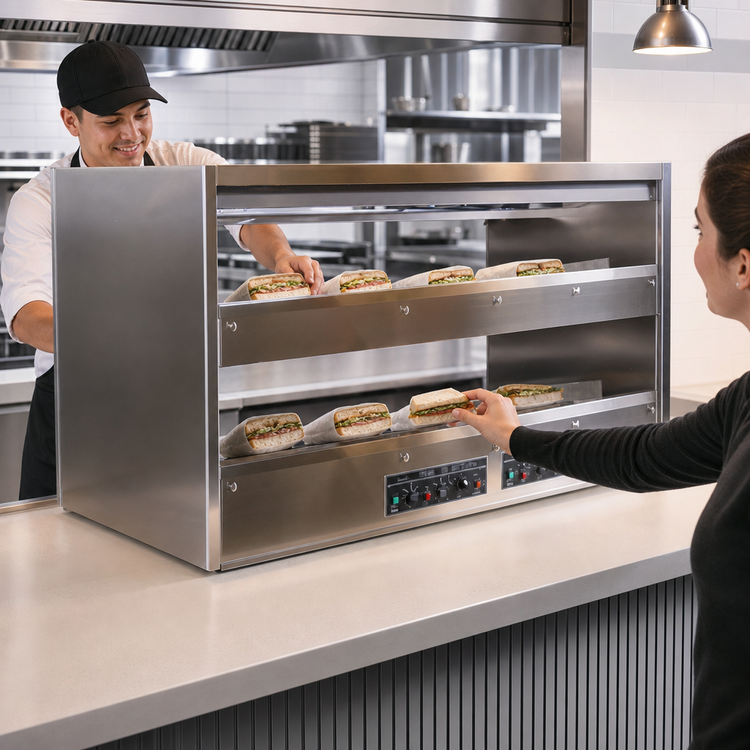 Product image #3 for BKI 2TSM-3824R Countertop Pass-Through Sandwich Warmer with 2 Slanted Shelves