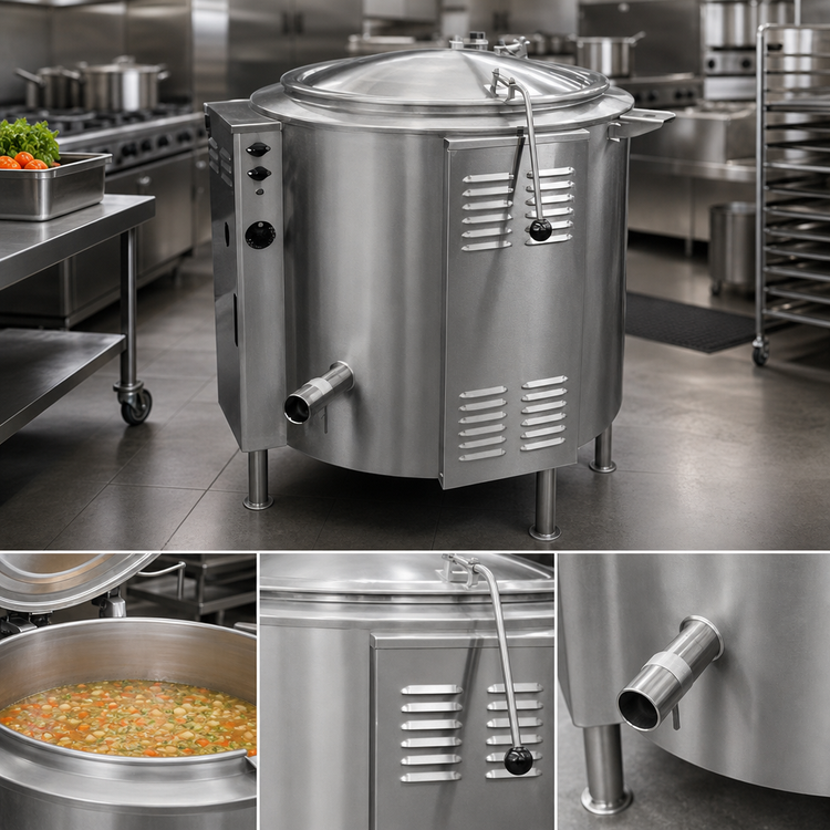 Product image #3 for Groen EE-100 100-Gallon Floor Model Electric Steam Jacketed Kettle with Tri-Leg Base