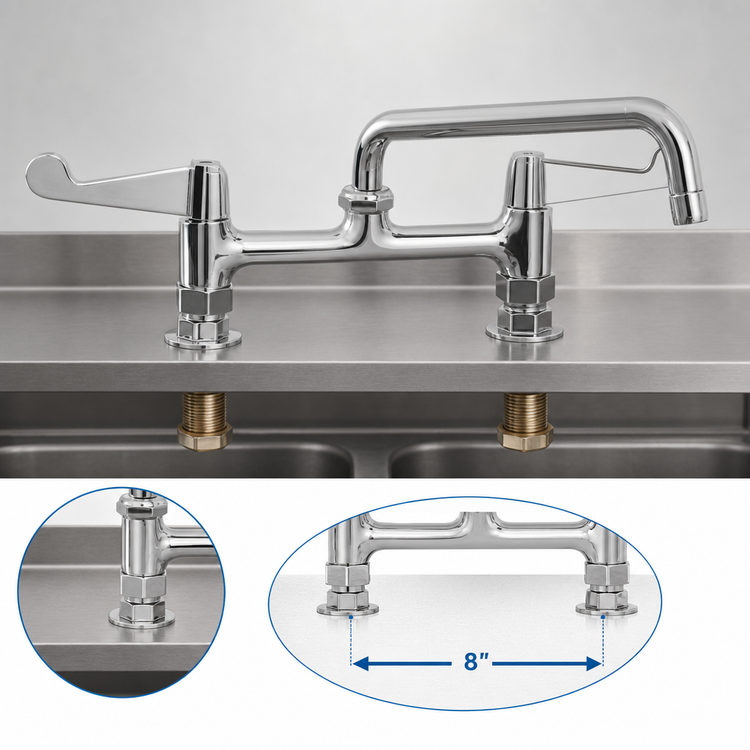 Product image #3 for equip Low-Lead ADA 8-Inch Center Deck Mount Mixing Faucet with 14-Inch Swing Nozzle