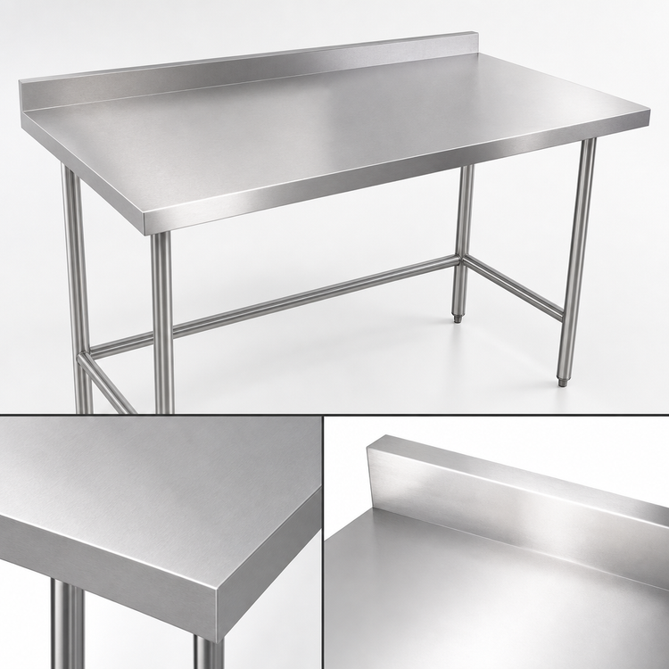 Product image #3 for 72 Inch x 30 Inch Stainless Steel Work Table with Open Galvanized Base and 2 Inch Rear Up-Turn